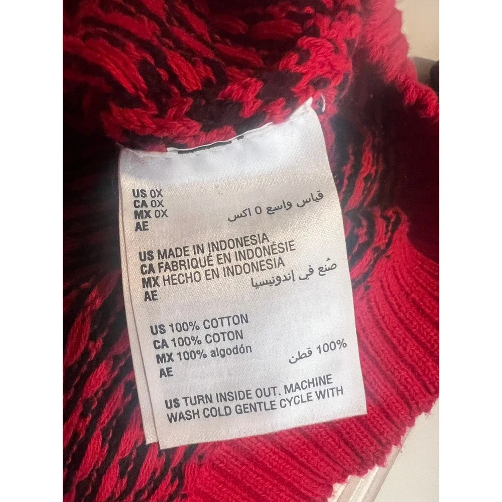 Karen Scott‎ Red Black Houndstooth Knit V-Neck Sweater Pullover Size 0X NWOT